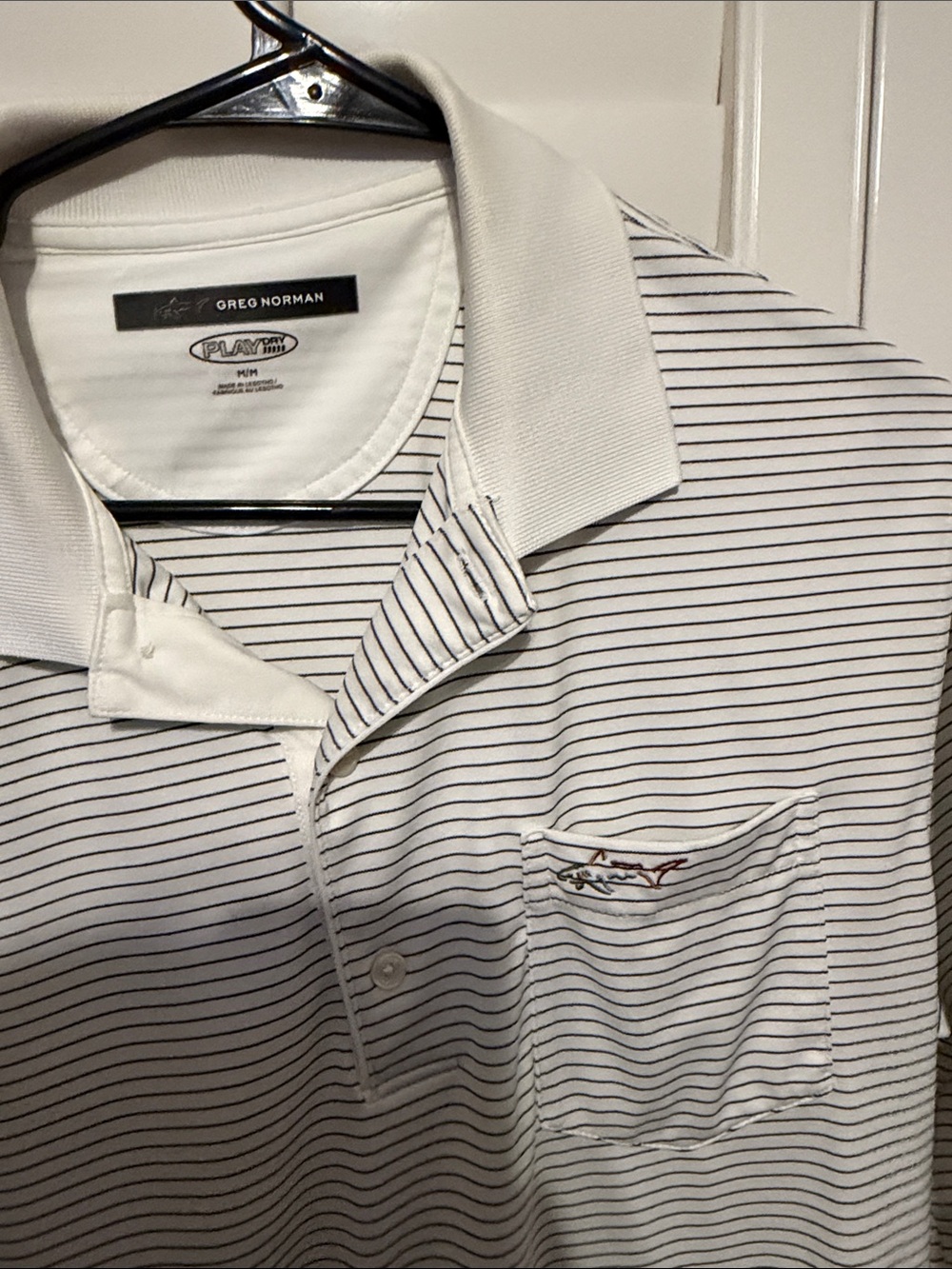 Greg Norman Play Dry Shark Embroidered Golf Polo Men’s XL White Striped - Picture 4 of 4